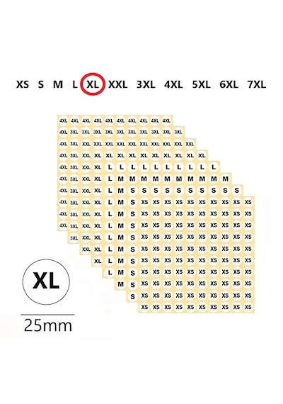 Xl Yapışkanlı Çapı-25mm Yuvarlak Beden Etiketi 210 Adet 200 Adet