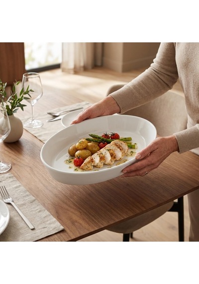 Porselen Büyük Kayık Tabak 28 17 Cm, Beyaz Oval Servis Ve Sunum Tabağı, Yükseltilmiş Kenarlı Makarna, Salata, Meze, Kahvaltılık Ve Ana Yemek Tabağı, 1 Adet Çok Renkli