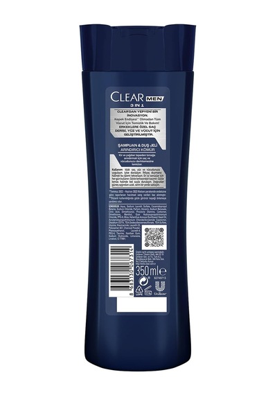 Clear Men 3 İn 1 Şampuan & Duş Jeli Arındırıcı Kömür Saç Yüz Vücu