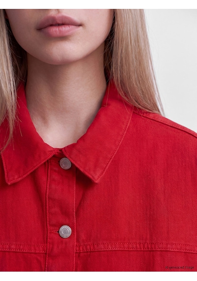 Lcw Vision Kırmızı Oversize Kadın Jean Gömlek