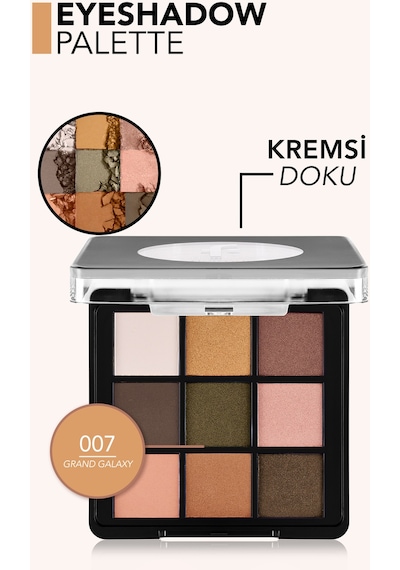 Kremsi Dokulu & Mat Bitişli/ışıltılı 9'lu Kompakt Göz Farı Paleti 8682536121170 007grandgalaxy