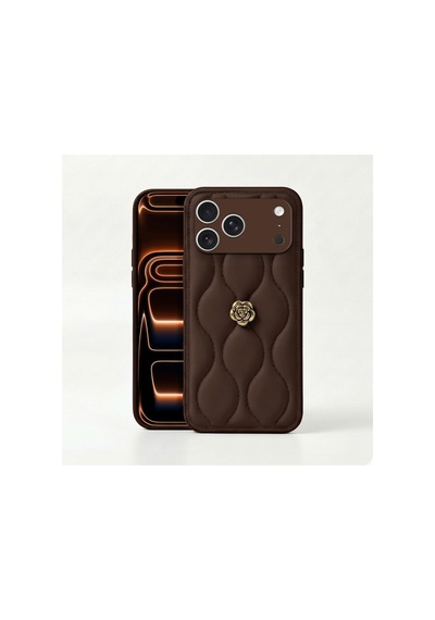 Apple İphone 17 Pro Max Uyumlu Kılıf Camellia Deri Kılıf Kahverengi