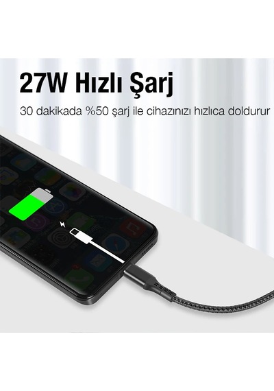 Ally 1mt 27w Type-c To iPhone Uyumlu Lightning Süper Hızlı Data Ve Şarj Kablosu Akım Ve Isı Korumalı Halat- 5775