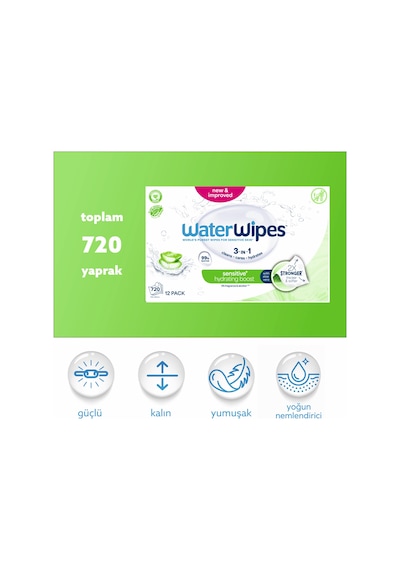 Waterwipes Sensitive+ Yoğun Nem Takviyeli Islak Mendil 12x60 Adet 720 Yaprak - Hydrating Boost 12'li Set