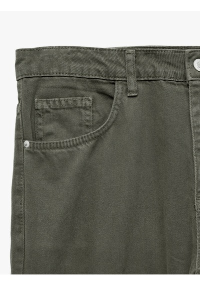 Koton Cepli Normal Bel Pamuklu Vintage Straight Fit Jean Pantolon Vizon 7wam40261nd
