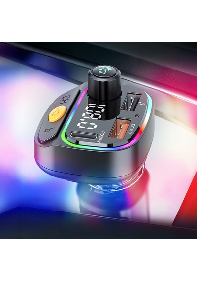 Wiwu Wi-qc031 Rgb Bluetooth Transmitter Mp3 Type-c Ve Usb-a Araç Şarjı Siyah