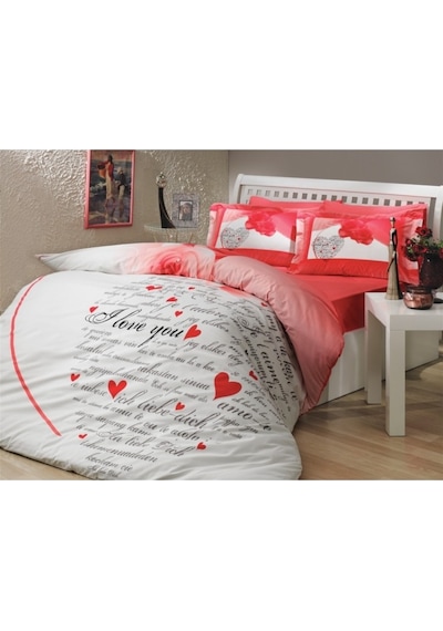 Hobby Poplin Akfil Nevresim Takımı Angela Kırmızı V2 Çift Kişilik Beyaz - Kırmızı
