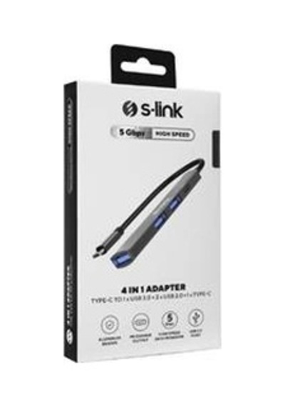 S-link Swv-usbc023 4 İn 1 Gri Metal Typec To 2-usb2.0 Usb 3.0, Pd Type C Adaptör Kdo
