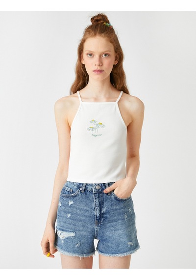 Koton Halter Yaka Çiçek Baskılı Atlet Ekru 2sal30046ık Ekru