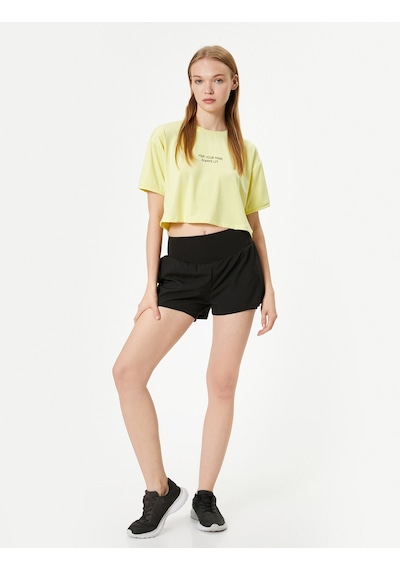 Koton Crop Spor Tişört Kısa Kollu Bisiklet Yaka Baskı Detaylı Sarı 4sak10270nk Sarı