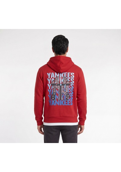 Blow Up Yankees Baskılı Kapüşonlu Kırmızı Erkek Sweatshirt 12127 Siyah
