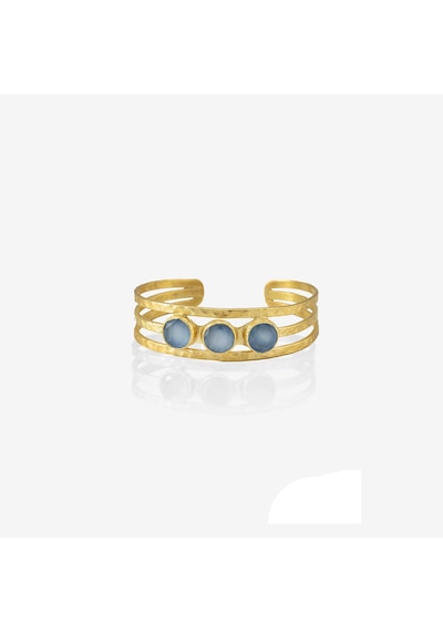 Kadir Jewellery 22 Ayar Altın Kaplama El İşçiliği Zirkon Taşlı Kadın Kaburga Bilezik Mavi