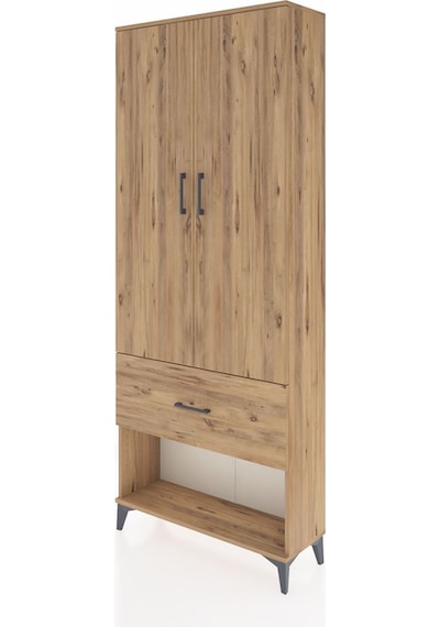 Arges Dolap 3 Raflı Tek Çekmeceli 2 Kapaklı 88x30x221 Çam-çam Çam