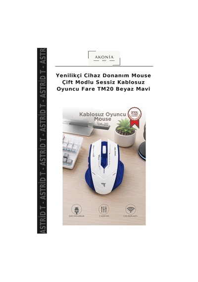 Yenilikçi Cihaz Donanım Mouse Çift Modlu Sessiz Kablosuz Oyuncu Fare Tm20 Beyaz Mavi