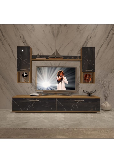 Decoraktiv Eko 5da Mdf Std Tv Ünitesi Tv Sehpası Pera - Siyah Mermer