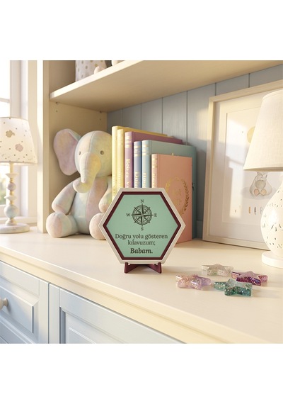 Babam Pusula Temalı Masaüstü Dekoru, Babanız İçin Anlamlı Ve Modern Bir Hediye 10x10 Cm, Açık Yeşil