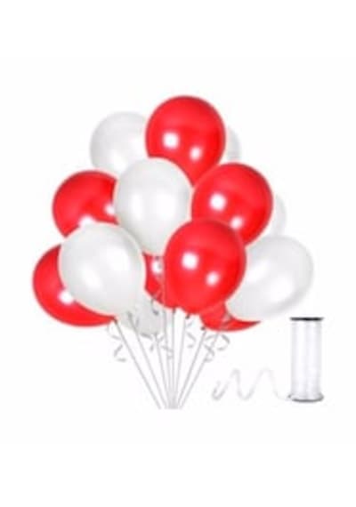 Metalik Kırmızı Beyaz Balon 12 İnch 15 Adet