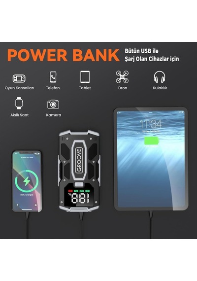 M01 18200mah 2000a Akü Takviye Cihazı Taşınabilir Jump Starter Powerbank+led Lamba+lcd Ekran