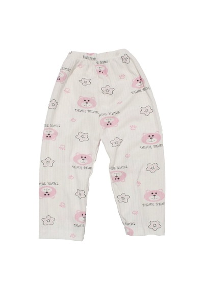 Bebegen Kız Çocuk Beyaz Pembe Yıldızlı Ayılı Desenli 2'li Pijama Takımı Çok Renkli