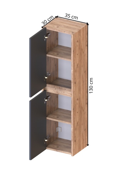 Banos Roomart 2 Kapaklı Ahşap-Antrasit 130X35Cm Boy Dolabı Antrasit