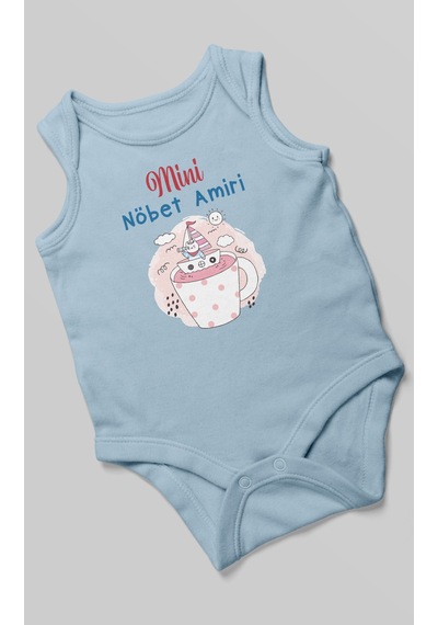 Mini Nöbet Amiri Baskılı Bebek Zıbını Çıtçıtlı Body %100 Pamuk Sıfır Kol Bebe Mavisi