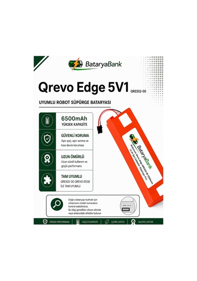 Bataryabank Roborock Qrevo Edge 5v1 Qres02-00 Uyumlu Robot Süpürge Bataryası 14.4v 6500mah Li-ion Yüksek Kapasiteli Pil
