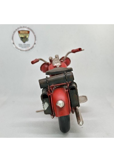 El Yapımı Kırmızı Yan Çantalı Cruiser Metal Motosiklet Biblosu Retro Figür & Dekoratif Obje