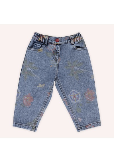 Panço Kız Çocuk Desenli Denim Pantolon Mavi 2421gb04017-4956 001