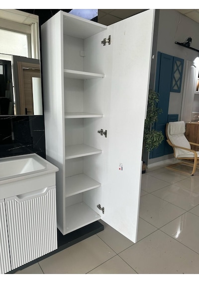 Noce Aynalı Cnc İşlemeli Membran Kapaklı Banyo Dolabı 65 CM Beyaz