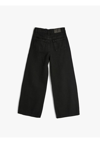 Koton Kot Pantolon Geniş Paça Cepli Pamuklu - Wide Leg Jean Siyah 5wkg40035ad Siyah
