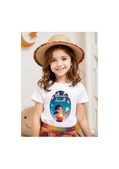 Stil-x Ramazan Bayramı Baskılı Kız Çocuk Tshirt, %100 Pamuklu Kumaş Beyaz-14