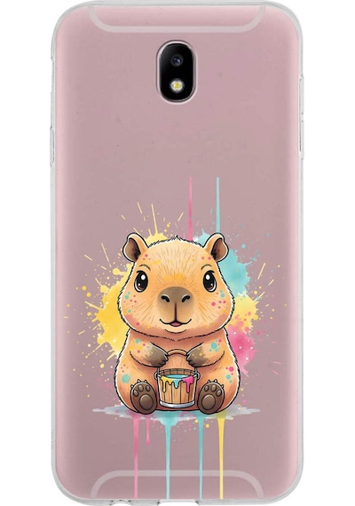 Samsung Galaxy J7 Pro İle Uyumlu Splash Kapibara Tasarımlı Şeffaf Silikon Kılıf Şeffaf