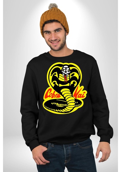 Cobra Kai Karete Çocuk Yılan Logo Dizi Unisex Siyah Sweatshirt Siyah