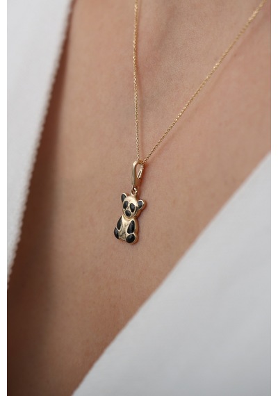 14 Ayar Altın Panda Figürlü Minimal Kolye Sarı Altın
