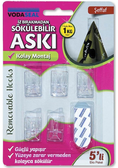 4 Adet Vodaseal 5'li Askı Şeffaf İz Bırakmayan