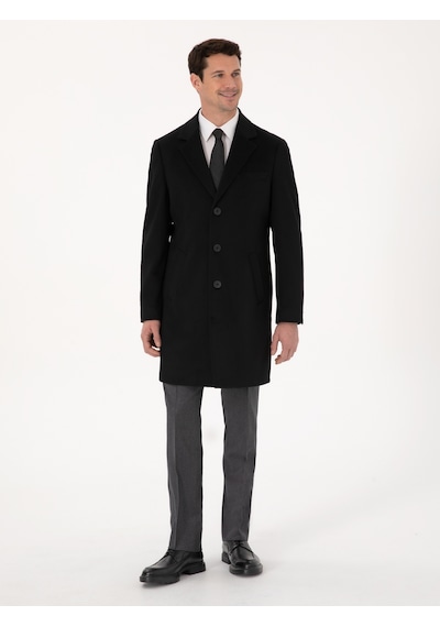 Cacharel Siyah Slim Fit %100 Kaşmir Palto