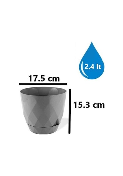 Omnipazar Krs-453 Yakamoz Tabaklı Plastik Saksı Takımı 2.4 Litre No 3 Gri