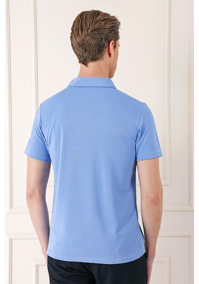 Efor Slim Fit Düğmeli Polo Yaka Pamuklu Mavi Tişört Ts 879 Mavi