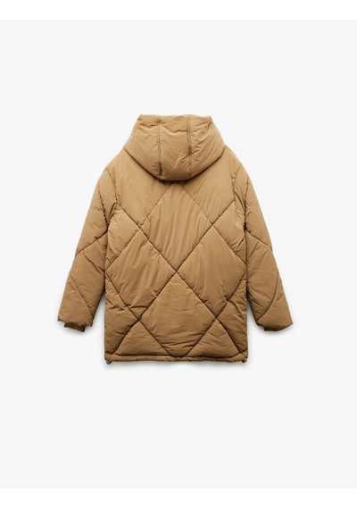 Koton Kapüşonlu Cep Detaylı Fermuarlı Çıtçıt Düğmeli Kapitone Oversize Anorak Bej 6wal00007ıw Ekru