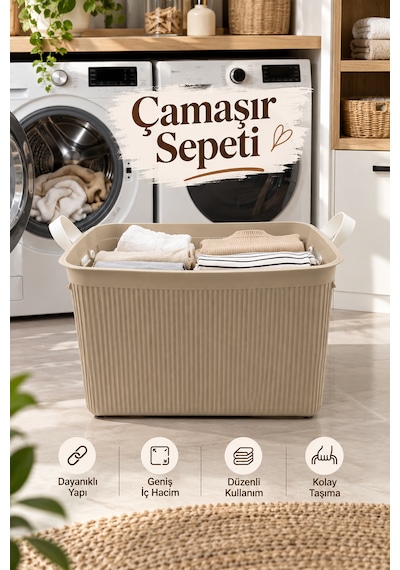 Porsima 0783-2 Still Çift Kulplu Çok Amaçlı Düzenleyici Sepet - Çamaşır, Oyuncak Ve Banyo Organizer Sepeti Mokka Kahverengi