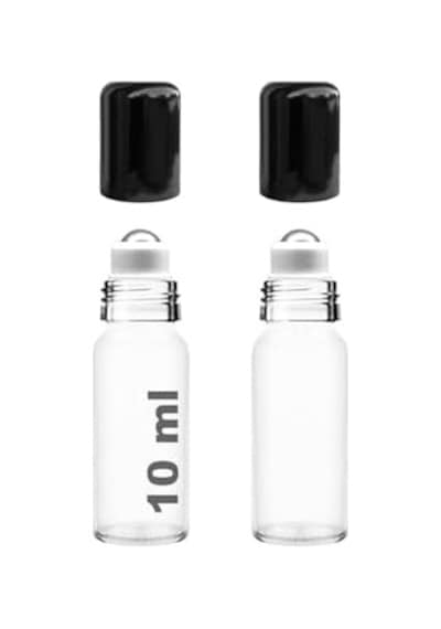 Afracam 10 Ml Çelik Roll On Şişesi 10 Cc Sızdırmaz Siyah Kapaklı Cam Şişe 2 Adet Şeffaf, 10
