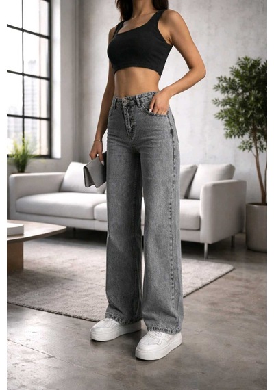 Woddi Hsn Kadın Füme Salaş Likralı Bel Salaş Jean Pantolon New Sezon-2