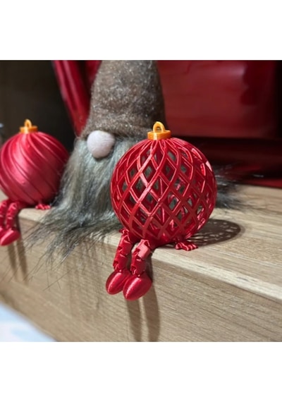 Hareketli Bacaklı Kırmızı Örgü Desenli Yılbaşı Süsü 4 Adet - 3d Baskı Dekor