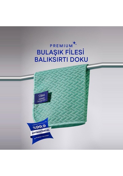 Premium Bulaşık Filesi Balıksırtı Doku 25x25 Cm, Mikrofiber Bulaşık Bezi, Az Deterjanla Bol Köpük, Çizmeyen Ovma Gücü, Tencere Tava Cam Porselen İçin, Mint Yeşili