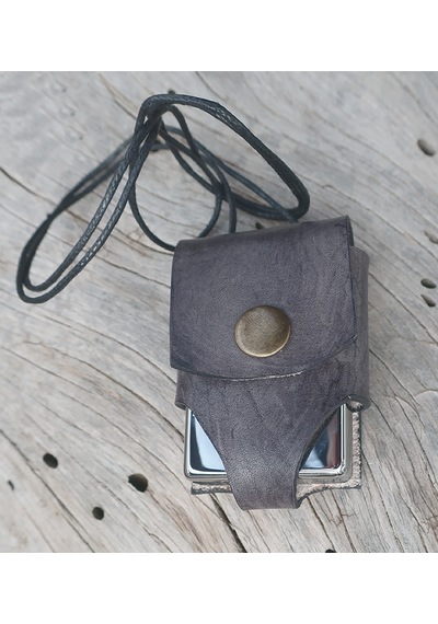 Sermo - Hakiki Deri El Yapımı Zippo Çakmak Kılıfı - Gri Kolye