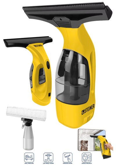 Steiner 150w Şarjlı Spreyli Ve Vakumlu 200 Ml Kapasiteli Mikrofiber Bezli Cam Silme Temizleme Makinesi
