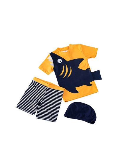 Petityu Upf50+ Turuncu Laci Köpekbalığı Şortu Çizgili Kısa Kol T-shirt Şort Mayo Şapka Set Petityu Upf50+ Turuncu Laci Köpekbalığı Şortu Çizgili Kısa Kol T-shirt Şort Mayo Şapka Set