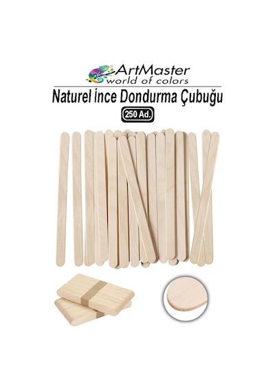Dil Çubuğu İnce 250 Adet Ahşap Naturel Dondurma Çubuğu Okul Proje Tasarım Maket Hobi Dar Dil Çubuğu