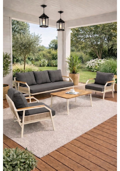 Daisy Krem 3+1+1 Masalı Antrasit Bahçe Oturma Grubu Balkon Teras Takımı Daisy Krem 3+1+1 Masalı Antrasit Bahçe Oturma Grubu Balkon Teras Takımı