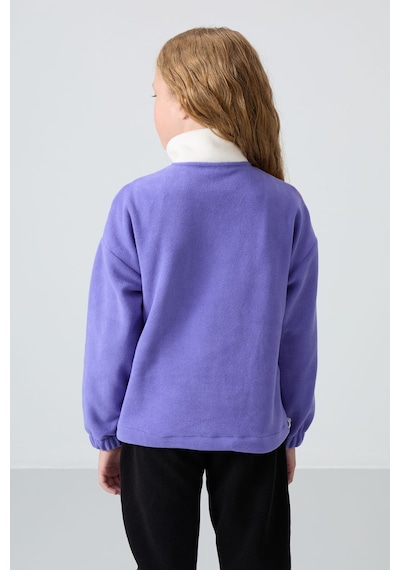 Tommy Life Eflatun Kalın Yumuşak Dokulu Oversize Nakışlı Polar Kız Çocuk Sweatshirt - 75153 Eflatun